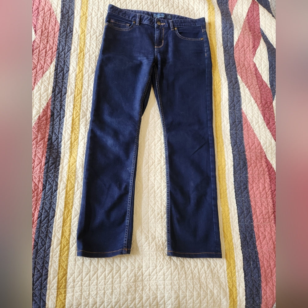 Patagonia dark blue denim jeans with contrast stitching